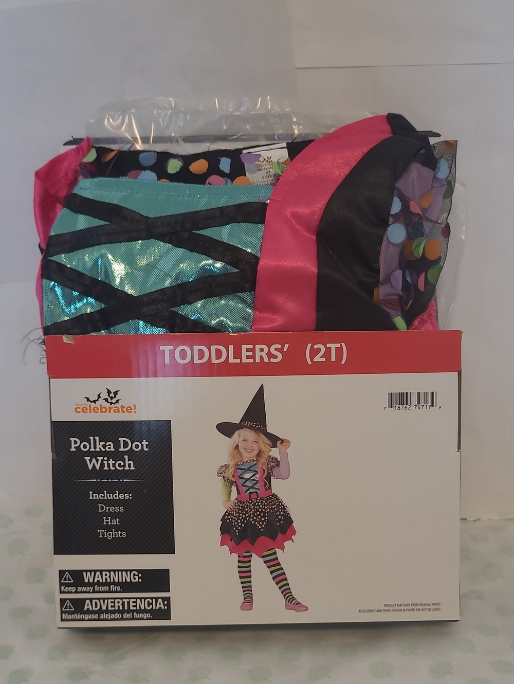 Celebrate! Polka Dot Witch Toddler Costume - Pink, Teal & Black (2T)
